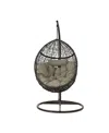 Noble House Kylie Outdoor Hanging Basket Chair With Water Resistant Cushions In Khaki