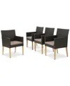 Noble House Lake Outdoor Dining Chairs (set Of 4) In Brown
