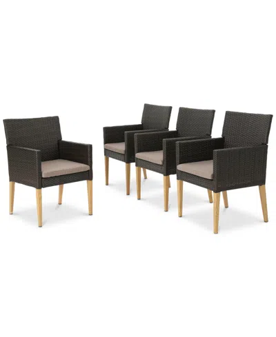 Noble House Lake Outdoor Dining Chairs (set Of 4) In Brown