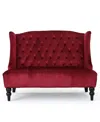 Noble House Leora Modern Glam Tufted Wingback Loveseat In Wine