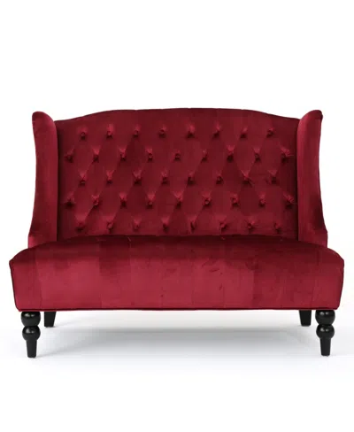 Noble House Leora Modern Glam Tufted Wingback Loveseat In Wine