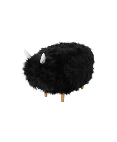 Noble House Levi Furry Yak Ottoman In Black