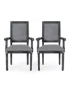 Noble House Maria French Country Wood And Cane Upholstered Dining Chair Set, 2 Piece In Gray