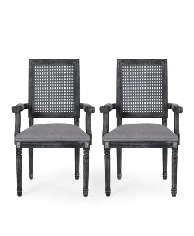 Noble House Maria French Country Wood And Cane Upholstered Dining Chair Set, 2 Piece In Gray