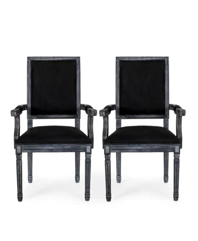 Noble House Maria French Country Wood Upholstered Dining Chair Set, 2 Piece In Black