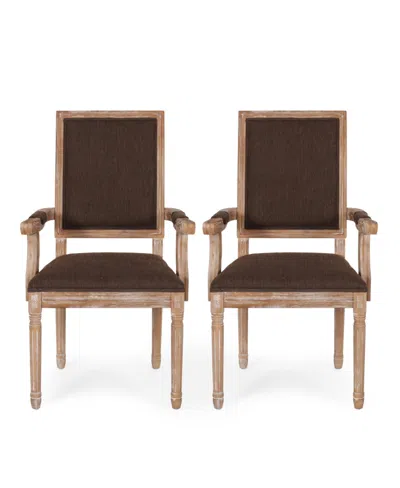 Noble House Maria French Country Wood Upholstered Dining Chair Set, 2 Piece In Brown