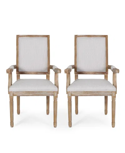 Noble House Maria French Country Wood Upholstered Dining Chair Set, 2 Piece In Gray