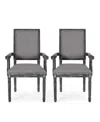 Noble House Maria French Country Wood Upholstered Dining Chair Set, 2 Piece In Gray
