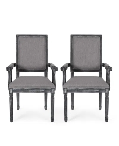 Noble House Maria French Country Wood Upholstered Dining Chair Set, 2 Piece In Gray
