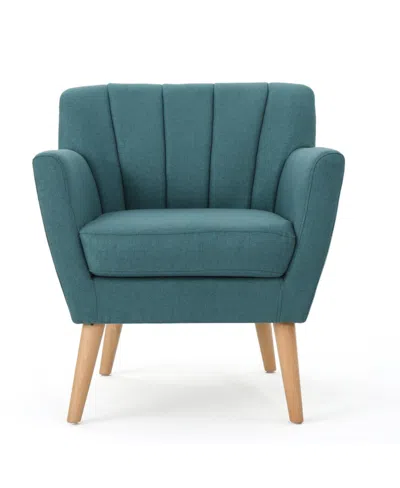 Noble House Merel Mid Century Modern Fabric Club Chair In Teal