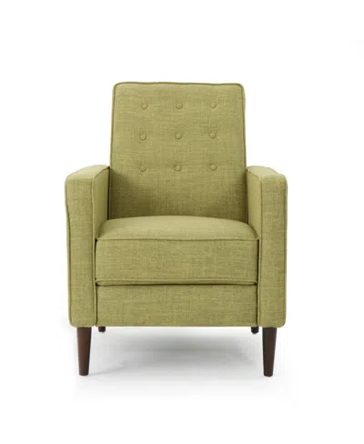 Noble House Mervynn Mid-century Modern Button Tufted Recliner In Muted Green