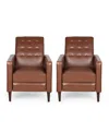 Noble House Mervynn Mid-century Modern Button Tufted Recliners Set, 2 Piece In Cognac Brown