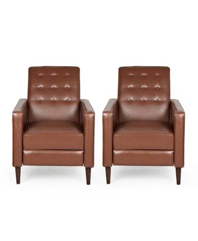 Noble House Mervynn Mid-century Modern Button Tufted Recliners Set, 2 Piece In Cognac Brown