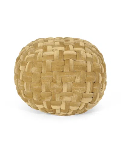 Noble House Negley Modern Glam Weave Round Pouf In Gold Tone