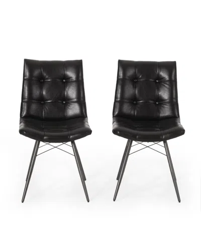Noble House Pineview Contemporary Tufted Dining Chairs With Toothpick Legs Set, 2 Piece In Black