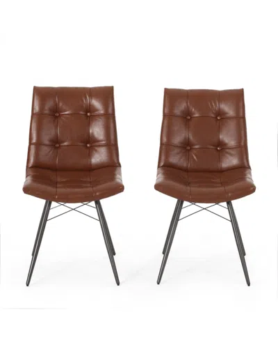 Noble House Pineview Contemporary Tufted Dining Chairs With Toothpick Legs Set, 2 Piece In Brown