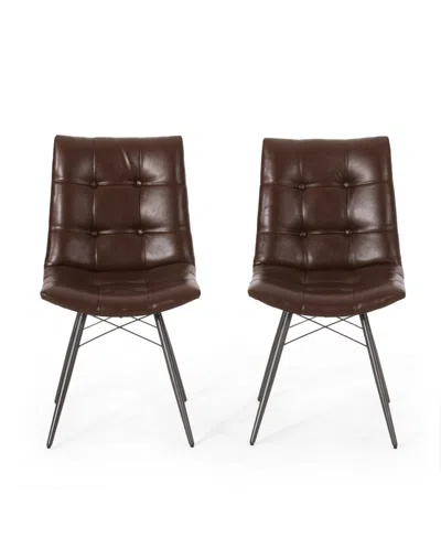 Noble House Pineview Contemporary Tufted Dining Chairs With Toothpick Legs Set, 2 Piece In Dark Brown