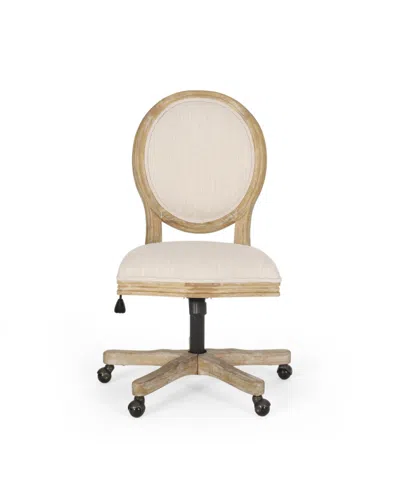 Noble House Pishkin French Country Upholstered Swivel Office Chair In Beige
