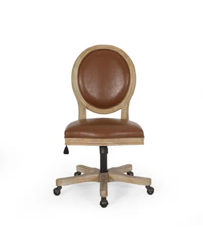 Noble House Pishkin French Country Upholstered Swivel Office Chair In Brown