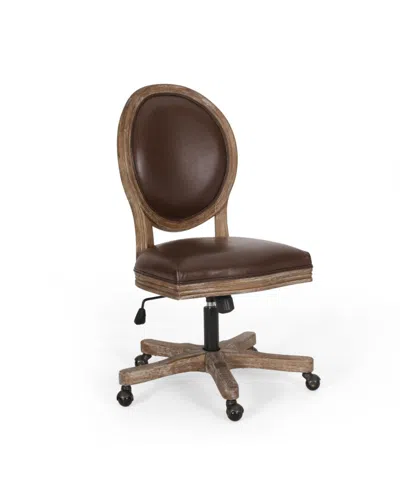 Noble House Pishkin French Country Upholstered Swivel Office Chair In Dark Brown