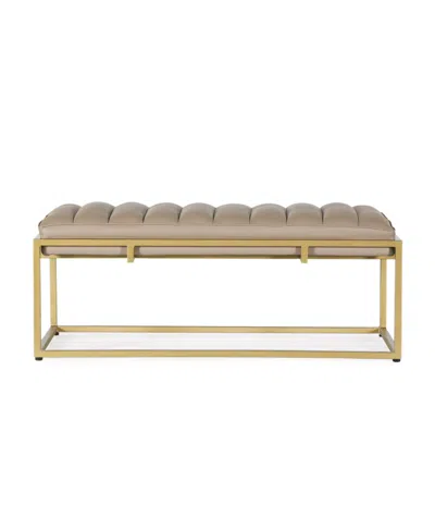 Noble House Riebe Contemporary Handmade Channel Stitch Ottoman Bench In Dark Cream