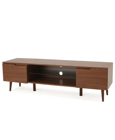 Noble House Rowan Mid-century Modern Tv Stand With Glass Shelf In Walnut