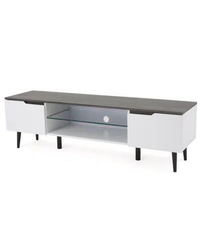 Noble House Rowan Mid-century Modern Two-toned Tv Stand With Glass Shelf In White