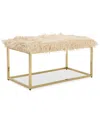 Noble House Sever Faux Fur Ottoman In Beige