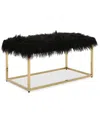 Noble House Sever Faux Fur Ottoman In Black
