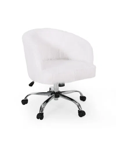 Noble House Syosset Modern Glam Swivel Office Chair In White