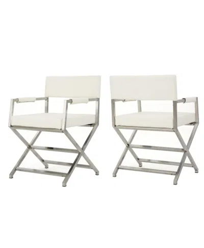 Noble House Vesper Leather Modern Arm Chairs Set, 2 Piece In White