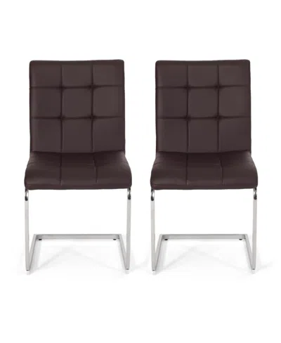 Noble House Vess Modern Upholstered Waffle Stitch Dining Chairs Set, 2 Piece In Dark Brown