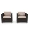 Noble House Waverly Outdoor Wicker Print Club Chair Set, 2 Piece In Beige