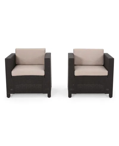 Noble House Waverly Outdoor Wicker Print Club Chair Set, 2 Piece In Beige