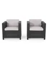 Noble House Waverly Outdoor Wicker Print Club Chair Set, 2 Piece In Gray