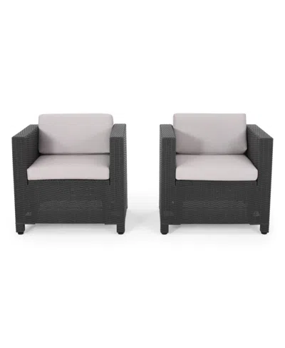 Noble House Waverly Outdoor Wicker Print Club Chair Set, 2 Piece In Gray