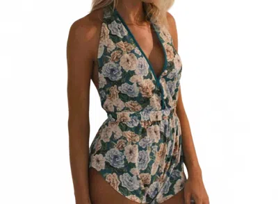 Noblesse Oblige Liberty Short Romper In Teal Rose In Multi