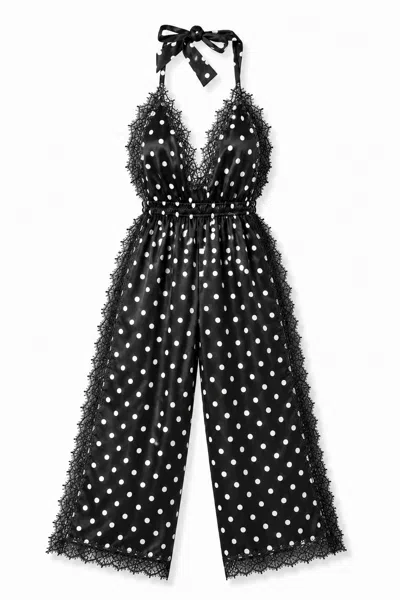 Noblesse Oblige Women's Black Luna Long Romper Polka Dot