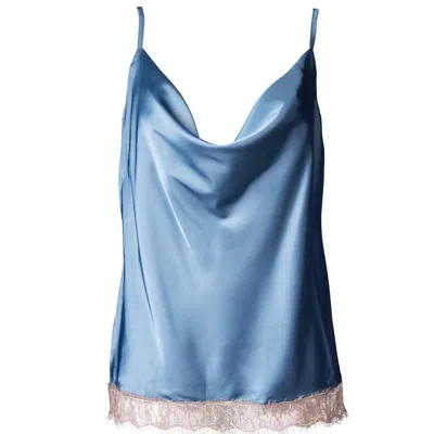 Noblesse Oblige Women's Blue Duck Egg Lace Trimmed Cowl Neck Camisole