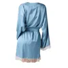 Noblesse Oblige Women's Blue Duck Egg Long Lace Trimmed Robe In Blue