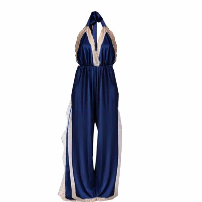 Noblesse Oblige Women's Blue Navy Long Open Leg Halter Neck Romper