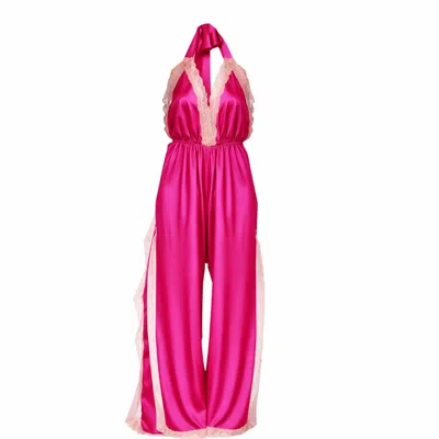 Noblesse Oblige Women's Hot Pink Long Open Leg Halter Neck Romper In Red