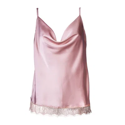 Noblesse Oblige Women's Rose Gold Nude Lace Trimmed Cowl Neck Camisole