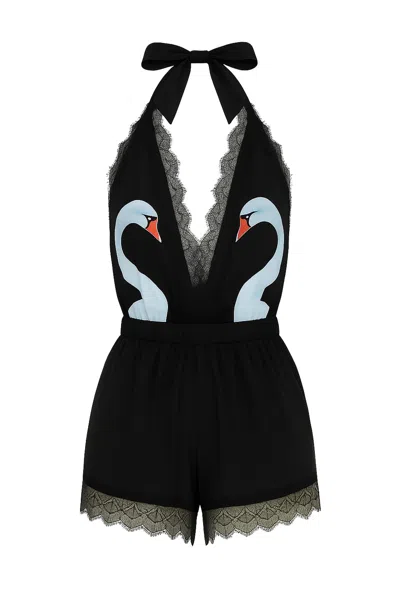 Noblesse Oblige Women's Swan Short Romper Black