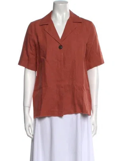 Pre-owned Nobody Denim Linen Short Sleeve Button-up Top W/ Tags In Orange