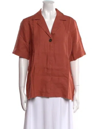 Pre-owned Nobody Denim Linen Short Sleeve Polo W/ Tags In Orange