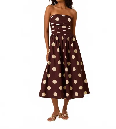 Nobody's Child Felicity Polka Dot Bandeau Midi Dress In Brown, White In Multi
