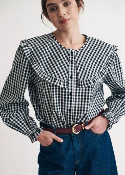 Nobody's Child Jennifer Blouse With Exaggerated Collar In Gingham-multi In Black