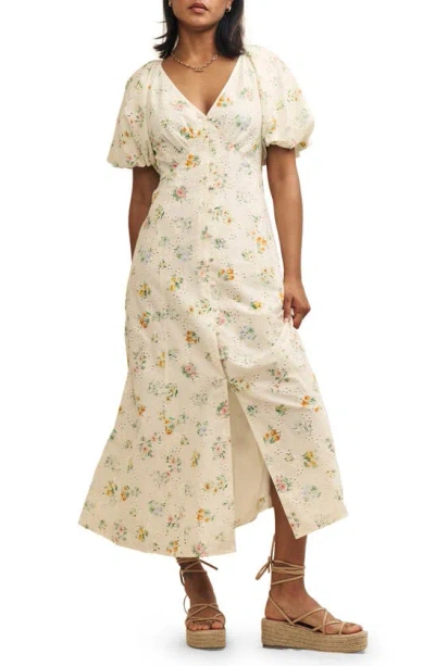 Nobody's Child Lenox Floral Print Eyelet Organic Cotton Maxi Dress In White