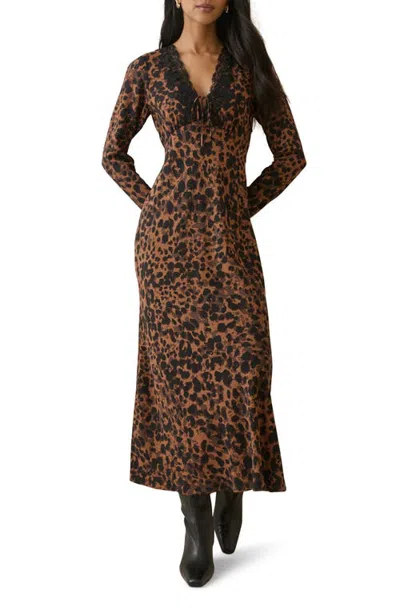 Nobody's Child Aida Long Sleeve Maxi Dress In Brown